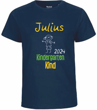 Kindergarten T-Shirt blau mit Namen - zum Schließen ins Bild klicken